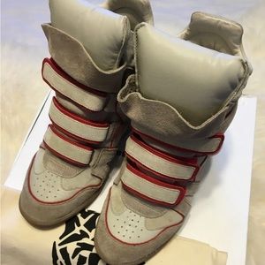 Isabel Marant Bekket Red High-top Suede Tony's Wila Wedge Sneakers 40/10